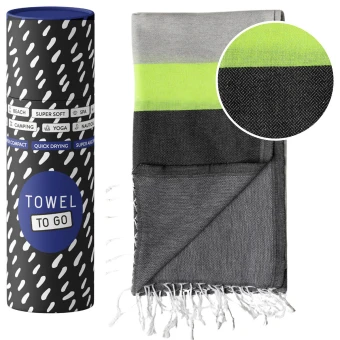 TOWEL TO GO Neon Hammam Towel Grey/Black, With Recycled Gift Box 3 TOWEL TO GO Neon Hammam Towel Grey/Black, With Recycled Gift Box